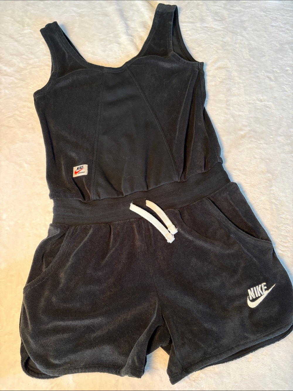 Nike Black Terry Tank Retro Looking Romper with Drawstring Pockets Small